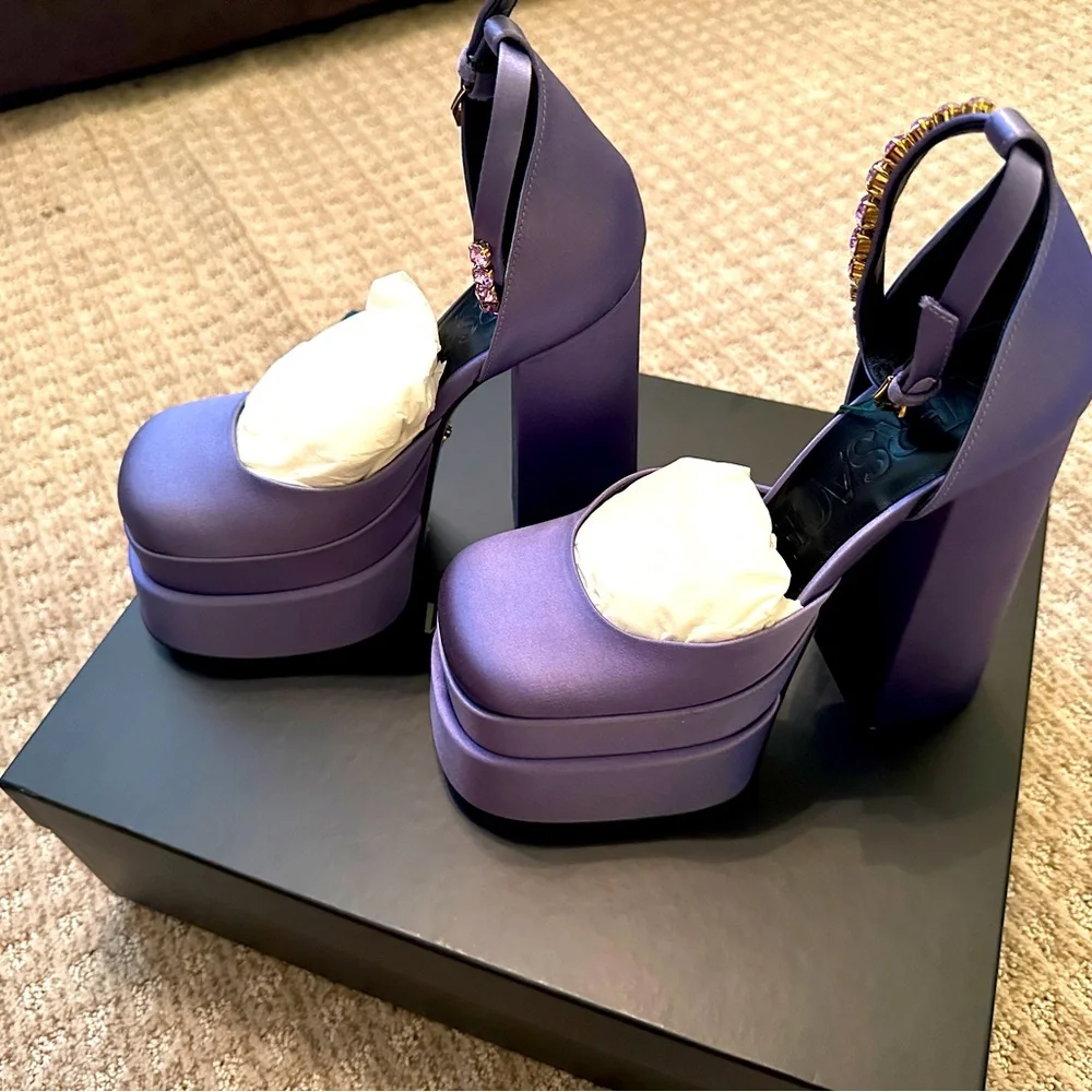 Versace Medusa Aevitas Platform Pump Lilac Satin Size 37 Stock X verified - Picture 1 of 7